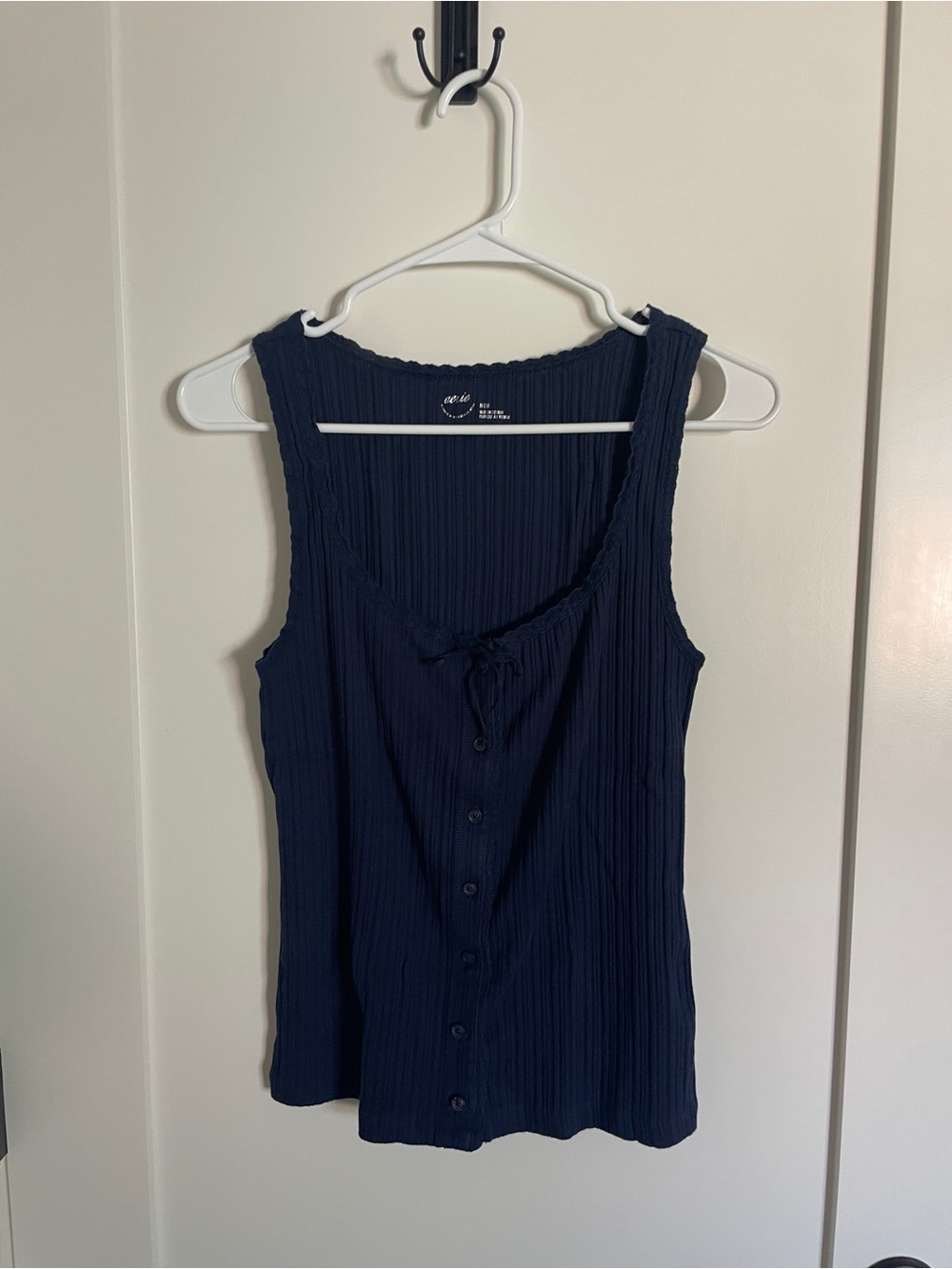 BUNDLE Aerie Ribbed Button Front Tank Tops - Black & Navy Blue M